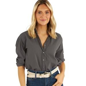 Xirena Women's Button Down Shirt M Beau Ash Grey Lightweight Cotton Poplin